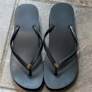 Tory Burch Black Sandals with Gold Logo